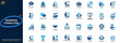 © aura studio - Business consulting icon set for corporate management and advisory services. Strategy, leadership, teamwork, client communication, finance, partnership, training. Editable icons collection. Vector.