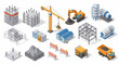 © Bunga - Colorful isometric construction site with machinery and buildings.