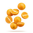 © Berzyk - Floating oranges and slices isolated on white background