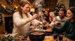© Felippe Lopes - Friends and family enjoying mulled wine and festive cheer around a Christmas decorated table