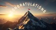 © Amalia - Congratulations text above mountain peak summit with red flag at sunrise