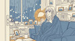 © little - Young Woman Wrapped in Blanket Sitting on Sofa Looking Out Rainy Window