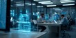 © kwanchaift - Modern cybersecurity and data protection concept with digital lock hologram in technology office environment with professionals working on computers in background