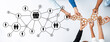 © InfiniteFlow - A visually striking image showing diverse hands working together on a network diagram, emphasizing teamwork and innovation through interlocking gears and an interconnected design. Ledger