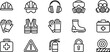 © MdNazmul - Personal protective equipment and industrial safety line icon set vector illustration featuring hard hat goggles vest and gear