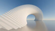 © ilham - Abstract 3D futuristic white arch with twisting geometric pattern reflecting on glossy floor under clear blue sky