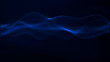 © Aksver - A soft deep blue particle ribbon flows across a dark background, providing a calm modern visual for data movement, sound, communication, technology, and digital media.