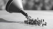 © MopoWe - Sales funnel pouring miniature business people in black and white macro for lead generation marketing