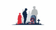 © waw - Somber scene of figures honoring a gravesite with a wreath and crosses