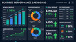 © Maftuh - Flat vector design showing a dashboard with bar charts and growth arrows, clean geometric style, high contrast, business infographic style.