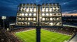 © AGIL - Bright stadium floodlights illuminating a packed soccer field at dusk