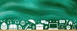 © Georgii - Green chalkboard background with white education icons and classroom school supplies along bottom