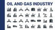 © Rama - Comprehensive collection of industrial icons representing the oil and gas sector including drilling rigs, refineries, and transportation