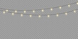 © Максим Славов - Christmas lights isolated realistic vector illustration. Golden garland string with bright glowing bulbs and magic sparkles on transparent background for winter season invitations.