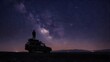 © Pro Clipart - Silhouette of a person standing on an off road vehicle under a vast purple Milky Way sky This high contrast image is ideal for adventure gear ads and stargazing enthusiasts