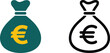 © SAGOR - Two euro money bag one solid teal with yellow symbol and one black outline on white background, sack currency