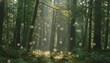 © K1drock - Sunlight Filtering Through Dense Forest Canopy with Floating Dust Particles and Lush Green Underbrush