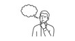 © RONI - Line drawing of a thinking man with a speech bubble on a white background