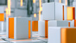 © john - Small white cubes with an orange highlight, an abstract corporate structure, an idea-centered theme, a contemporary design foundation.
