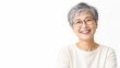 © Formoney - Senior woman smiling in bright studio portrait white background
