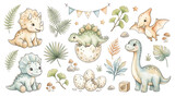 Watercolor Baby Dinosaur Clipart Set for Kids Nursery Decor