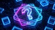 © Zunopixl  - Glowing Question Mark in Digital Network with Neon Circuit Board Background