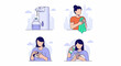 © ainun - Hand wash hygiene soap water towel foam sanitizer clean skin health set