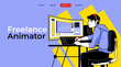 © defarmerdesign - Landing Page Concept Freelancer 3D Artist or Animator Crafting Intricate Character Animation On Personal Computer For Creative Project