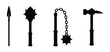 © NexaVectors - Weapon types set — spear, mace, flail, war hammer icon Silhouette Vector black design on a white background