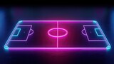 Glowing neon soccer field with vibrant pink and blue lines