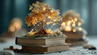 © Emaa - Tree growing from stack of books with glowing leaves, conceptual metaphor for education growth, knowledge expansion and organic intellectual development combining nature and learning,