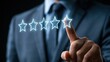 © Shlo - Businessman's hand expertly touches a virtual screen, selecting the highest rating, signifying excellent customer.