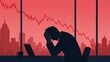 © Diamond Fuji - Silhouette of a man in despair over financial loss with a declining red stock market graph in the background.
