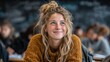 © Alfanachmad - Happy young woman in classroom with messy bun hairstyle smiling thoughtfully