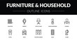 © IconArt - outline furniture & household icons set - radiator, mirror, stool, globe. editable vector for web and mobile ui