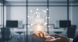 © PixelStudio - Artificial Intelligence AI insight processor icon floating over businessman hand, digital neural network technology in modern office, smart data computing