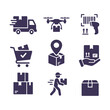 © PiyumiKanchana - Commercial Delivery and Logistics Icon Set - Minimalist Black Vector Glyphs on White Background