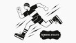 © williamnoah - Very beautiful black-and-white engraved vector illustration featuring a determined RUNNING ATHLETE sprinting forward with dynamic motion lines, athletic posture, detailed sportswear, and a decorative