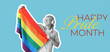 © Pixel-Shot - Young man in headphones with LGBT flag on blue background