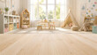 © TAN JESSADA - Empty Wooden Table Top with Blurred Colorful Kids Playroom Interior Background