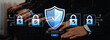 © InfiniteFlow - Digital Security Concept with Men in Suits, Padlocks, and a Shield Representing Login Process and Cyber Protection in Modern Technology Environment. Bitwise.