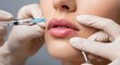 © Marusha - Professional dermatologist hands in medical gloves performing cosmetic filler injection into young female model lips close up