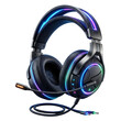 © ASHIK - Black gaming headset with colorful neon lights on a transparent background