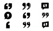 © Mithun - Bold black quote mark silhouette icons collection featuring solid inverted commas and speech citation signs for graphic typography