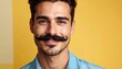 © AmirulHakim - Man with Perfectly Groomed Handlebar Mustache Smiling Confidently Against a Yellow Background
