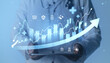 © ImageFlow - Medical professional holding tablet with rising financial chart and healthcare icons illustrating growth, innovation and progress in modern medical business.