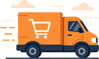 © cemoro - An orange delivery truck with a shopping cart logo speeding along, representing fast e-commerce shipping and logistics.
