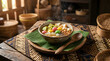 © putra - Traditional indonesian wedang ronde ginger soup served in a rustic ceramic bowl with colorful rice balls and roasted peanuts inside