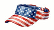 © Hafiz - Watercolor illustration of a sun visor, vividly decorated with a red, white, and blue stars and stripes pattern, ideal for national celebrations and summer themes
