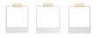 © RM Graphics - Three empty polaroid frames with tape on checkerboard background.